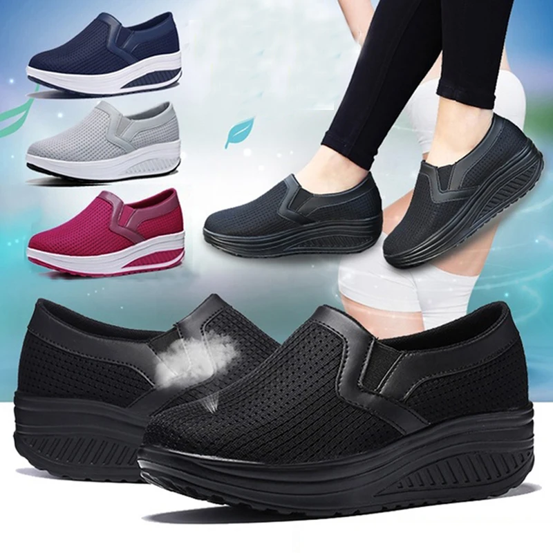 

Shoes Women Mesh Flat Shoes Sneakers Platform Shoes Women Loafers Breathable Air Mesh Swing Wedges Shoe Breathable Flats