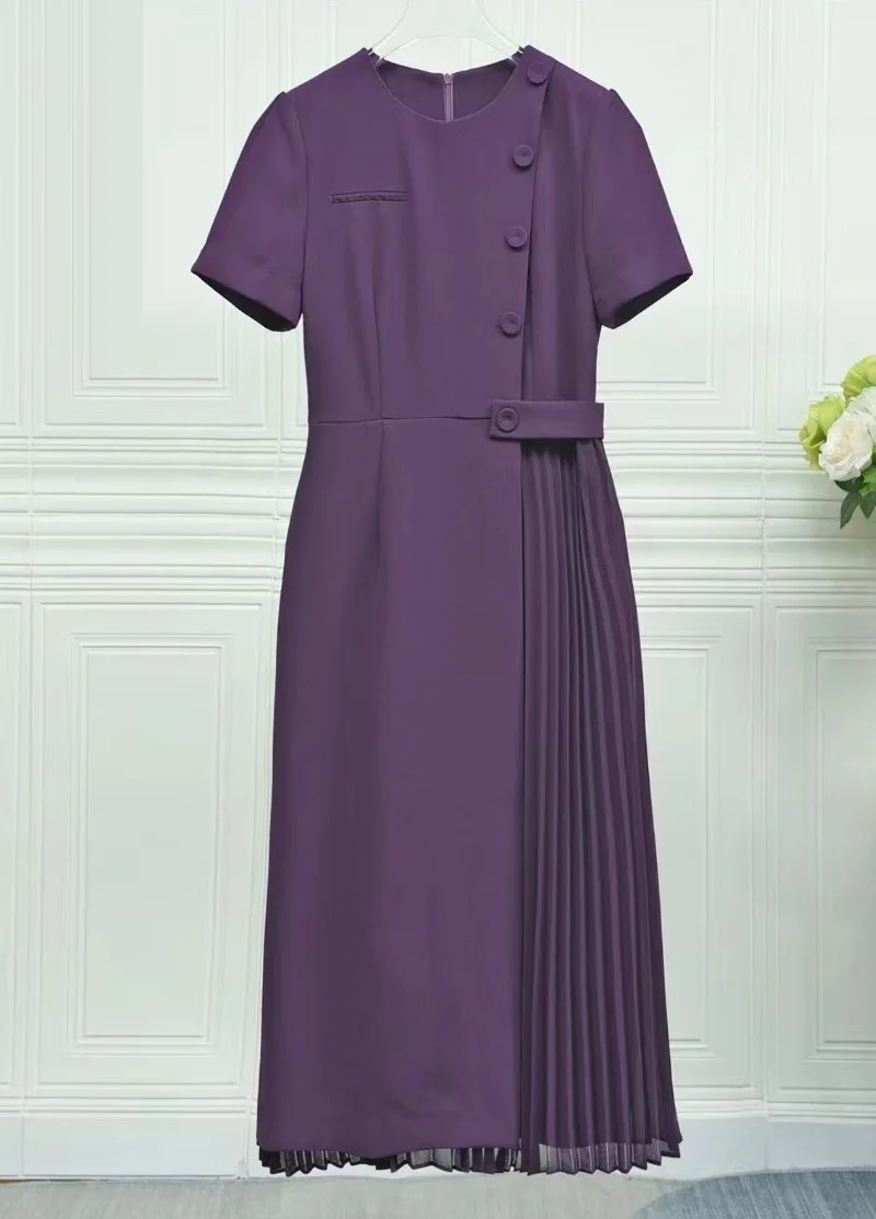 Женское Плиссированное Платье-туника фиолетовое или синее платье средней длины