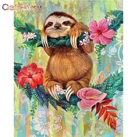 gatyztory 40x50cm frame painting by numbers for adults children flowers sloth animal picture by number handmade home decor arts