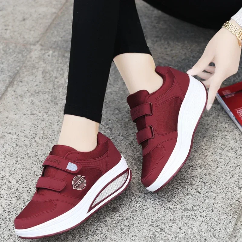 Women's Swing Sneakers Wedge Platform Toning Sports Shoes for Woman Breathable Slimming Fitness Rocking Mom Thick Sole