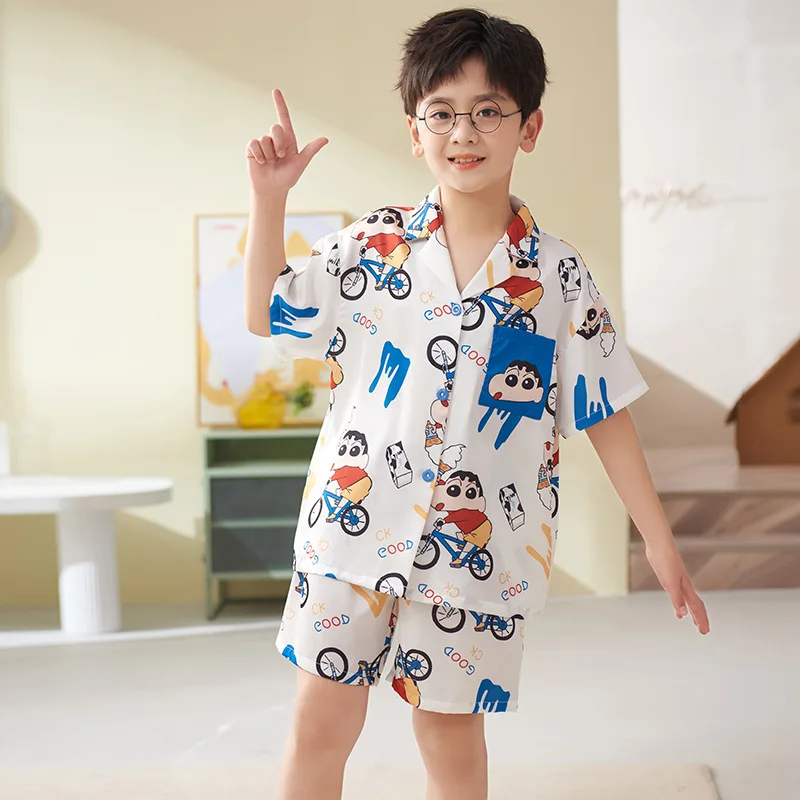 2023 New Pokemon Piakchu Childrens Pajamas Summer Boy Ice Silk Thin Section Short-Sleeved Home Clothes Cartoon Suit images - 6