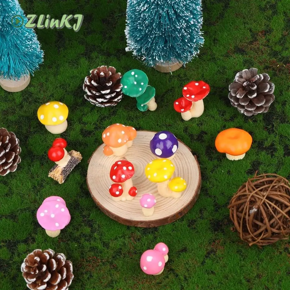 

12pcs or 16pcs Mini Resin Mushroom Kit Fairy Gardening Miniatures Outdoor cute Mushrooms Statue Colorful Mushroom Decorations