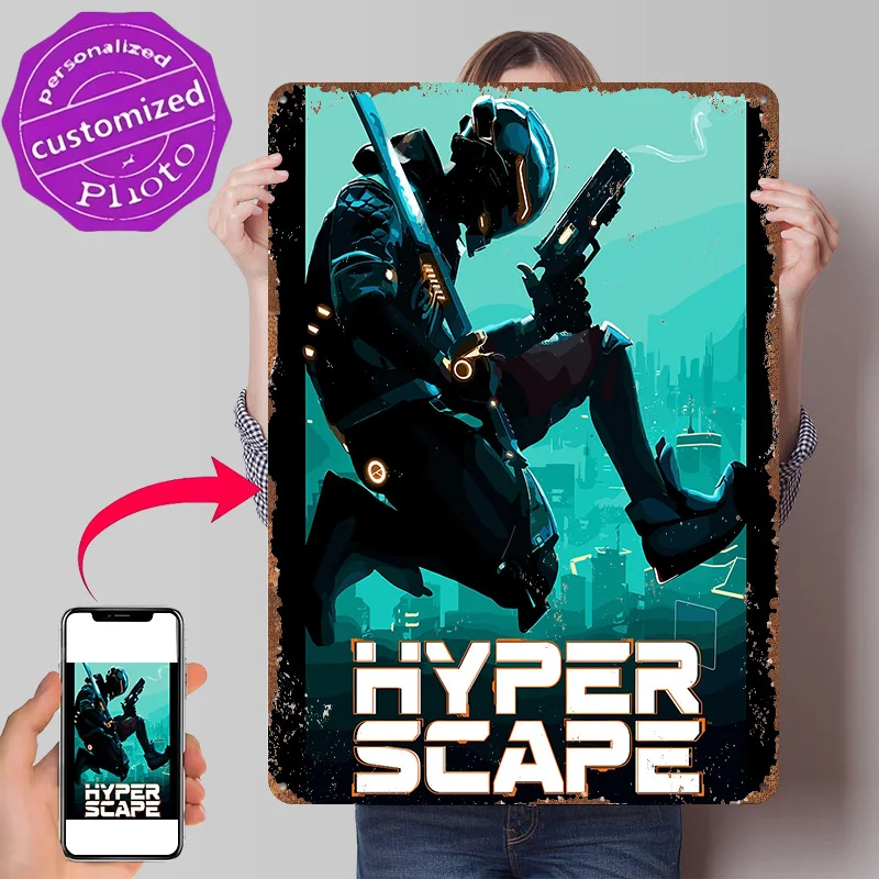 Фото Постер Hyper Scape Game: Ретро 3D-печать, металлические таблички, настенный декор, подарок для украшения комнаты и дома №1