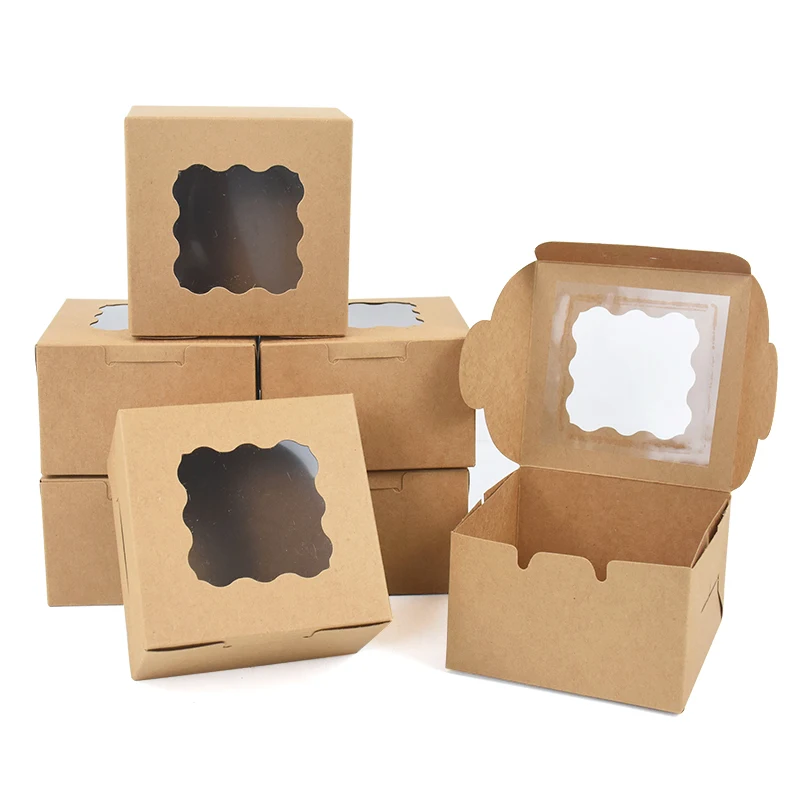 

5/10pcs Kraft Paper Cake Box With Window Wedding Favors Candy Gifts Packing Boxes For Christmas Birthday Party Decor Baby Shower