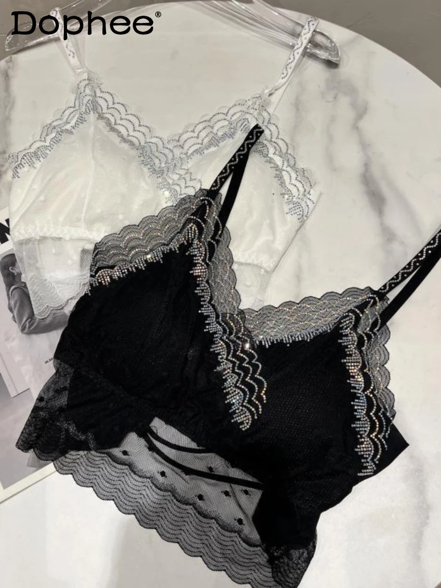 

Женский кружевной топ-бандо, элегантный пикантный топ с кружевом и перекрестными краями, лето 2022, Новый светящийся черный жилет для ночного ...