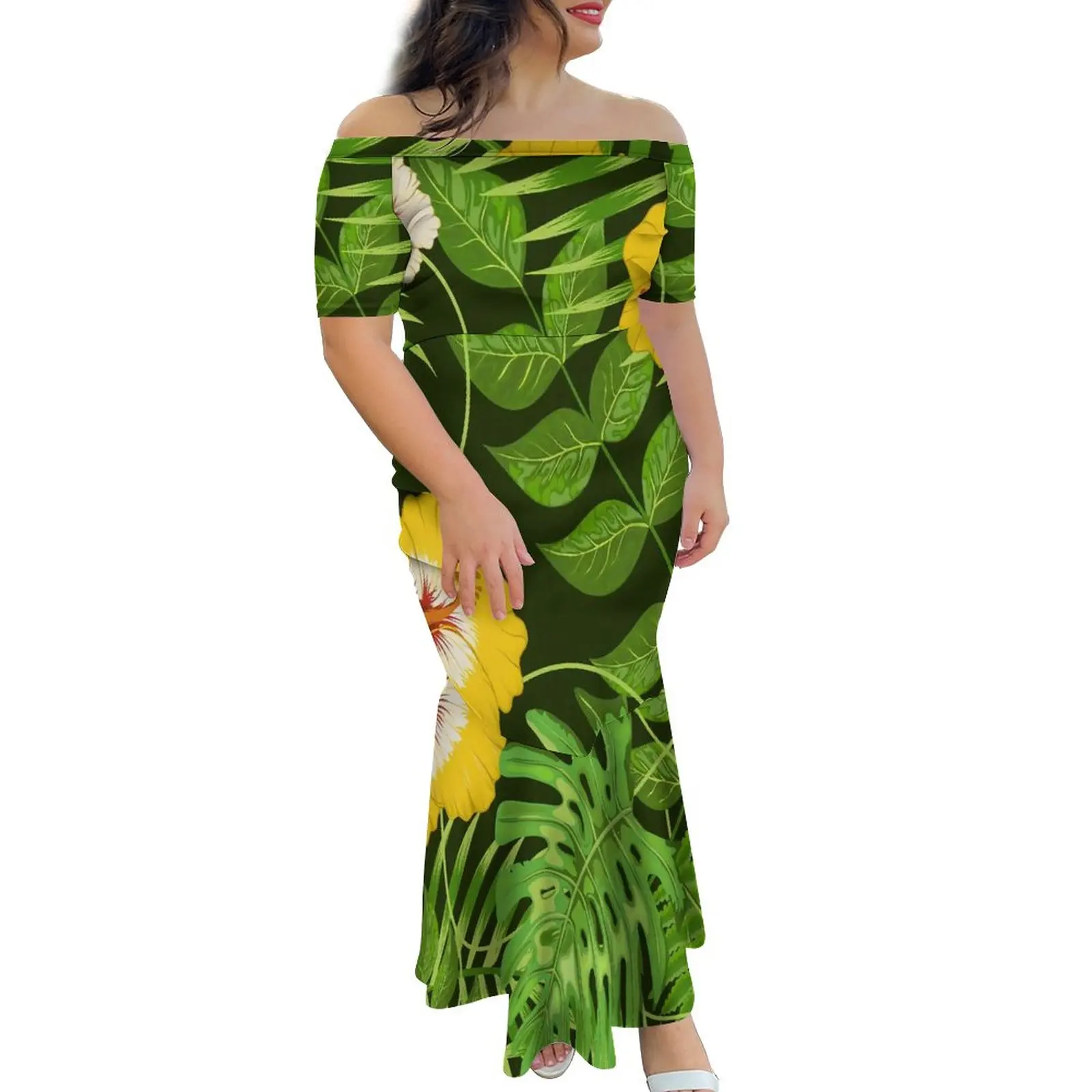 

The Latest Design Polynesian Ladies Dinner Half Shoulder Fishtail Dress Hawaii Pacific Island Art Size 8XL One Shoulder Dress