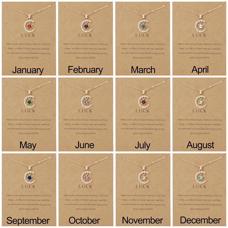 

Fashion Moon Star Necklaces For Women 12 Months Crystal Birthstone Pendant Chain Men Trendy Birthday Party Jewelry Gift