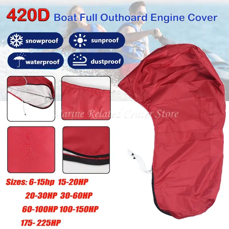 

420D Red 6-225HP Yacht Half Outboard Motor Engine Boat Cover Anti UV Dustproof Cover Marine Engine Protection Waterproof
