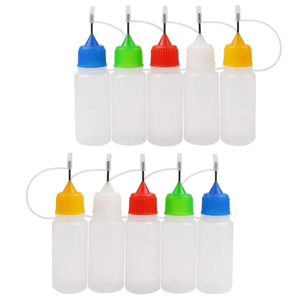 

10 Pcs Glue Squeeze Bottles DIY Crafts Liquid Container Fine Tip Pointed Nozzle Oil Dispensing Steel Needle