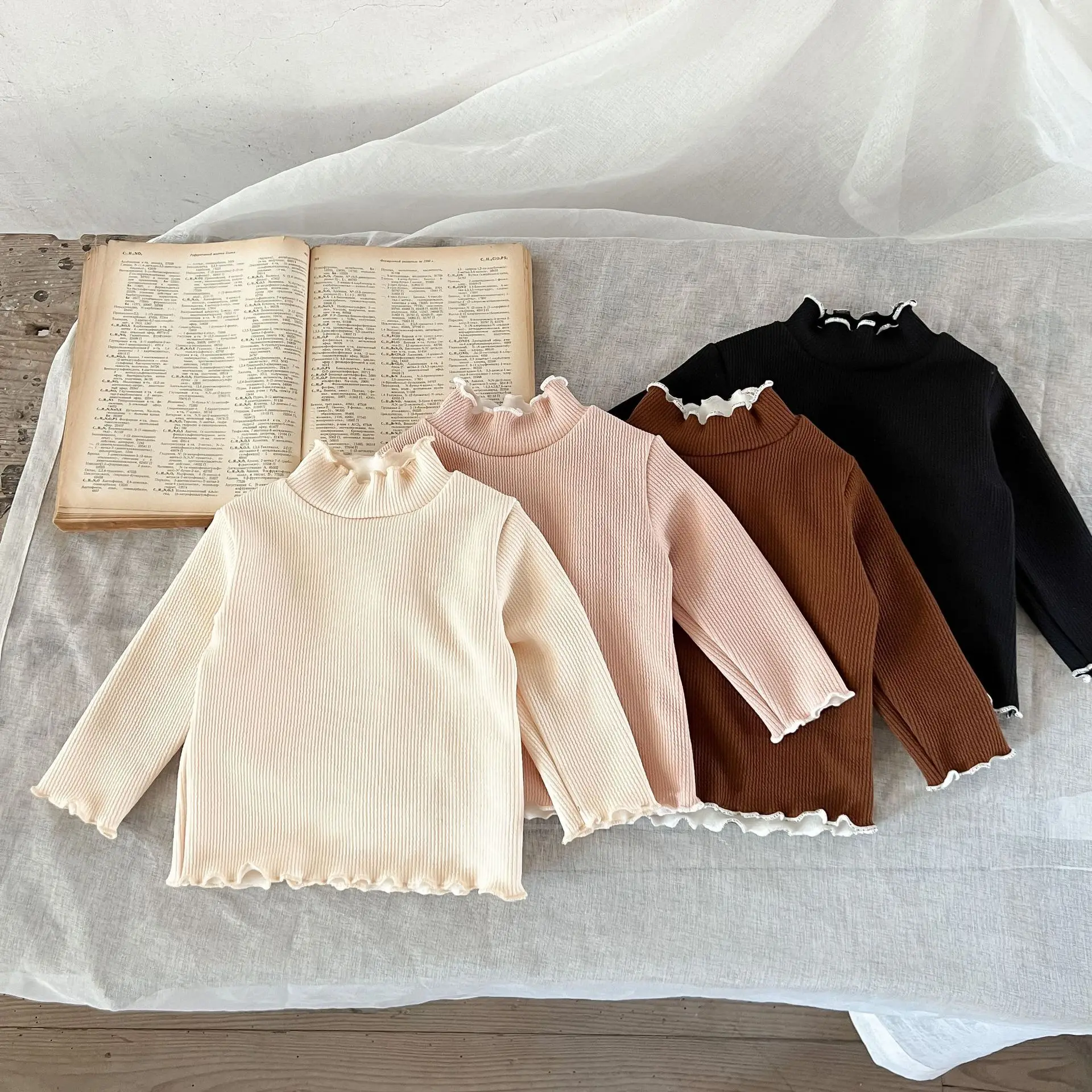 

Зимняя однотонная верхняя одежда, футболка с длинным рукавом и высоким воротником для малышей, для маленьких девочек, унисекс, простая нижн...