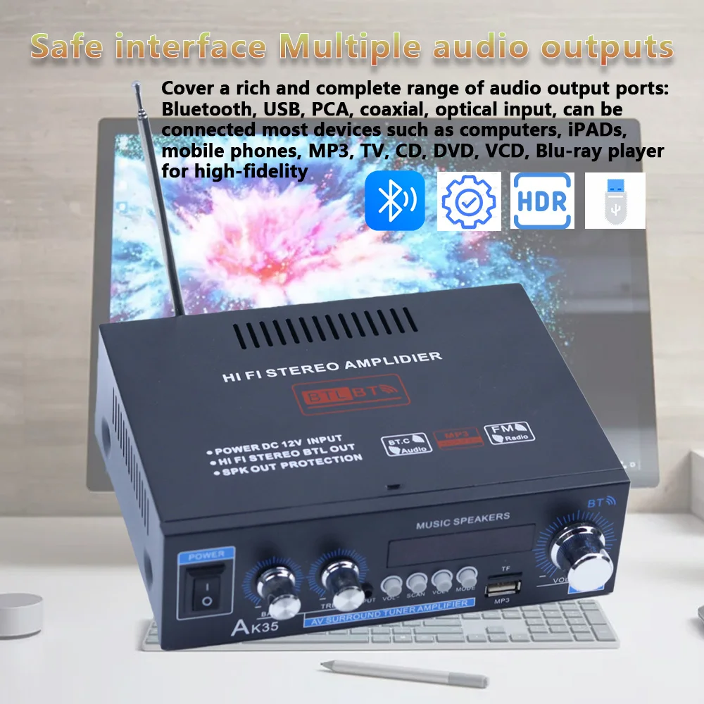 Фото AK-35 цифровой усилитель мощности HiFi цифровой домашний автомобильный аудиоусилитель 2-канальный домашний автомобильный Bluetooth USB усилитель мощности №3