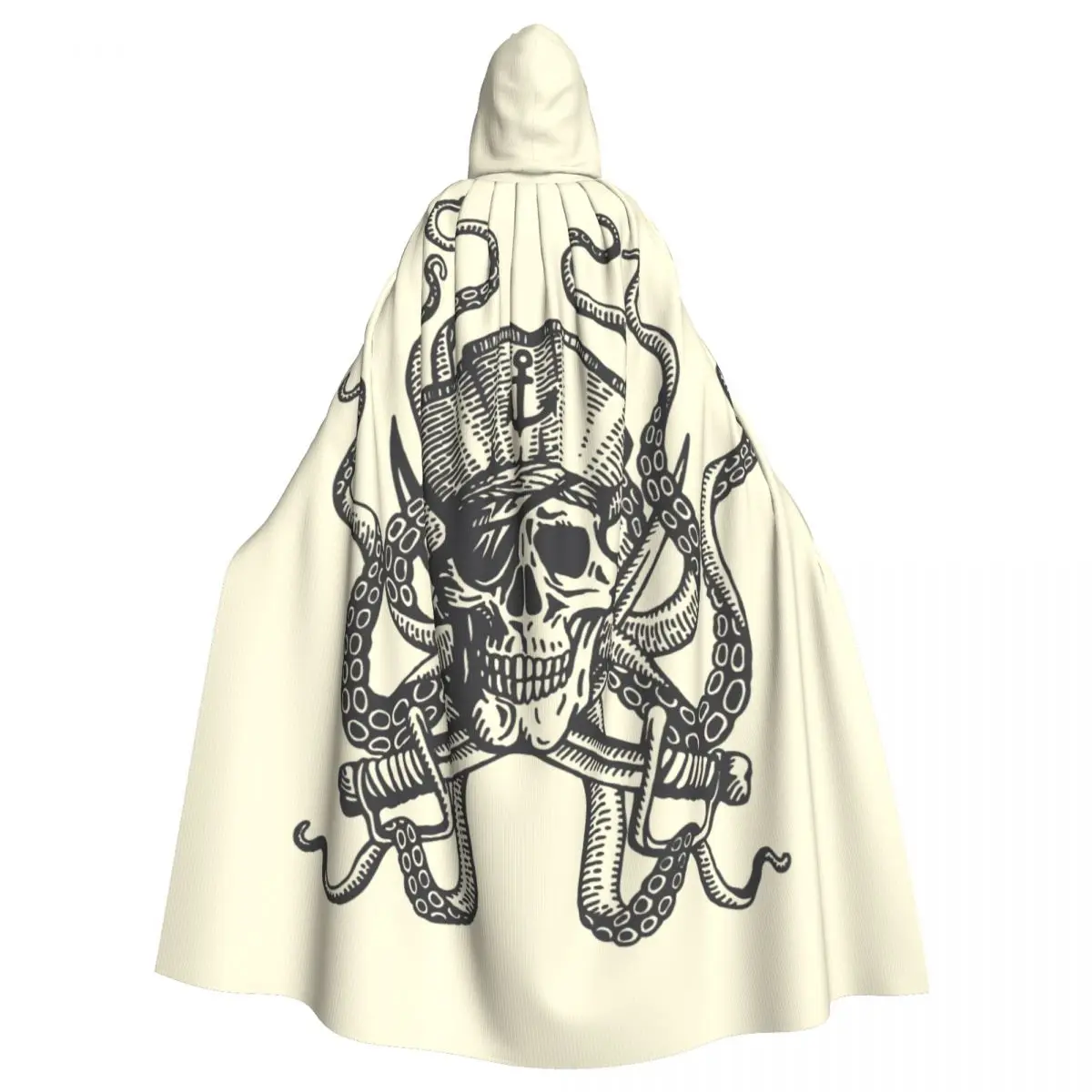 

Unisex Witch Party Reversible Hooded Adult Vampires Cape Cloak Hand Drawn Pirate Skull With Octopus Tentacles