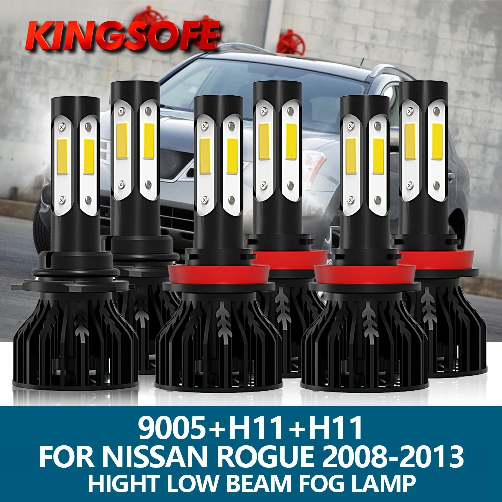 

KINGSOFE, 6 шт., Автомобильная фонарь, лампа головного света, H11, 9005, 6000, 2008 K, дальний и ближний свет, противотуманная фара для Nissan Rogue 2009, 2010, 2011, 2012, ...