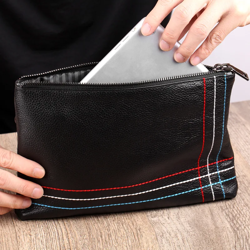 2023 New Genuine Leather Handbag Men's Handbag Soft Leather Large Capacity Envelope Wrap Head Layer Cowhide Men's Bag Clip Bag