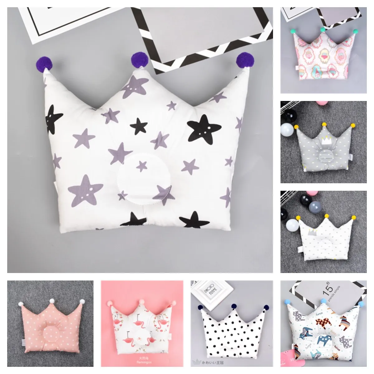 

Подушка в форме короны для новорожденных, дышащая подушка для головы, корректирующая Подушка с защитой от плотности головы, постельное бель...