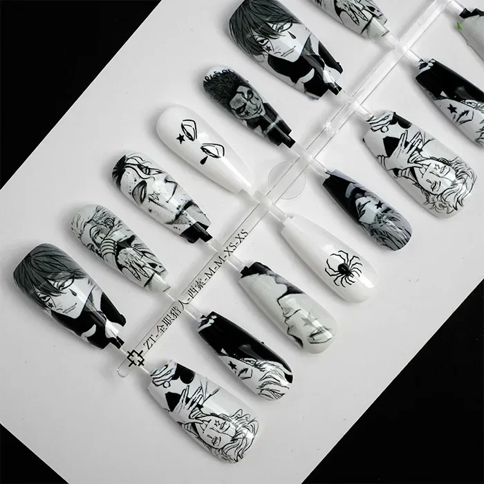 Hisoka Killua Zoldyck милые аниме накладные ногти черно-белые манга креативные Kawaii пресс