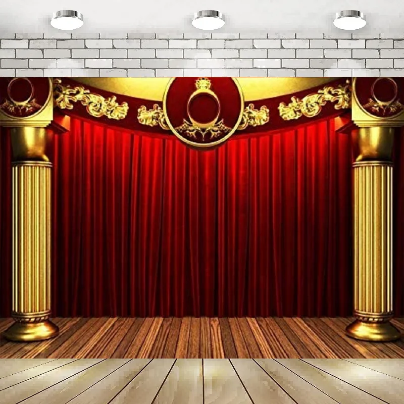 

Theater Stage Interior Backdrop Photography Background Lights Red Curtains Play Show Speech Lecture Community Activity Banner