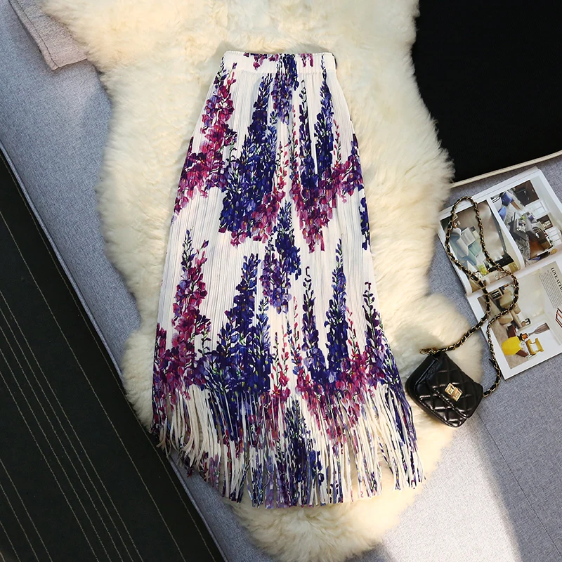 

Женская винтажная шифоновая юбка с кисточками и высокой талией