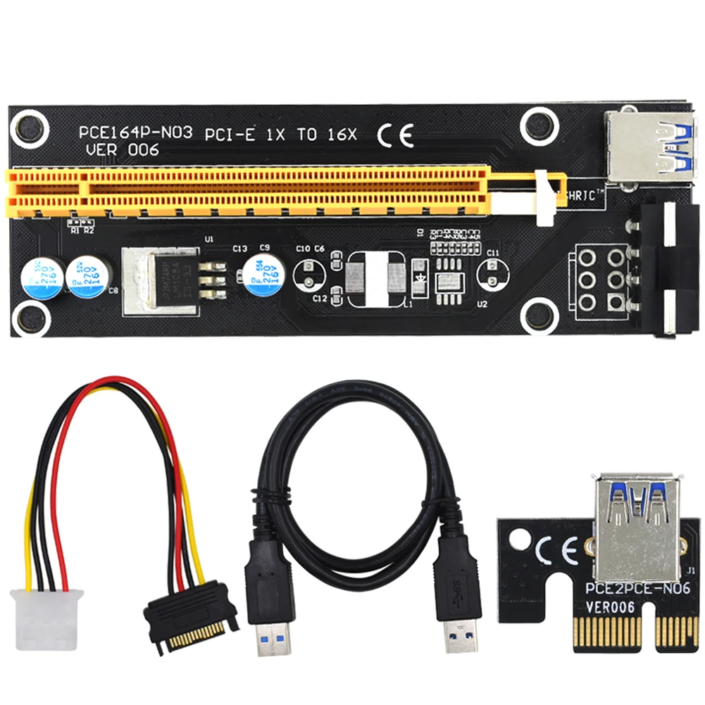 

Устойчивая к окислению передача сигнала PCIe Riser VER006 PCI Express от 1x до 16x, адаптер 15-Pin до 4 Pin питания для майнинга