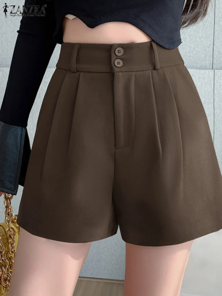 Шорты ZANZEA женские оверсайз элегантные однотонные офисные штаны с завышенной