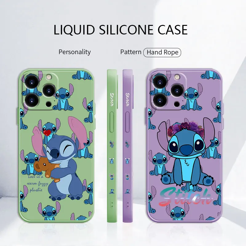 

Stitch Pets Candy Color Liquid Silicone Case For iPhone 13 12 11 Pro Max Mini X XR XS Max 7 8 6 6s Plus SE Cover Capa