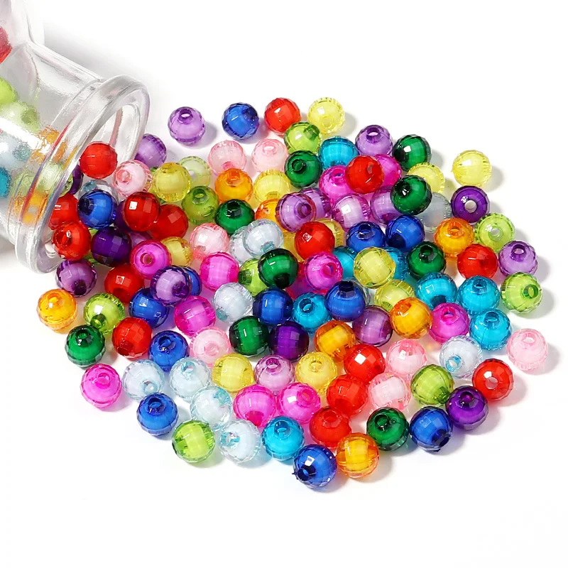 

DC 100PCS/Lot Acrylic Loose Beads Round Faceted Send Beads For Diy Necklace Bracelet Earring Jewelri Make Accessories