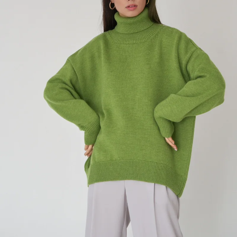 

Женский свитер с высоким воротником, Теплый Толстый Пуловер оверсайз, повседневный вязаный свитер свободного покроя, Осень-зима 2022