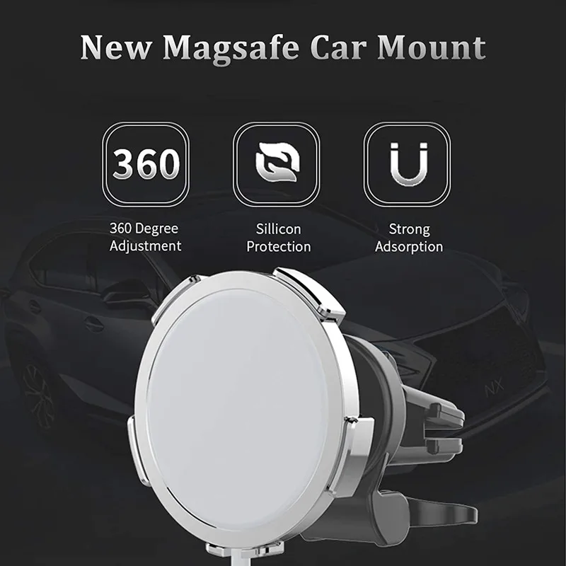 

Car Mount for Magsafe Charger Air Vent Car Holder with Adjustable Clip for IPhone 12 Pro Max Mini Magsafe Protective Bracket