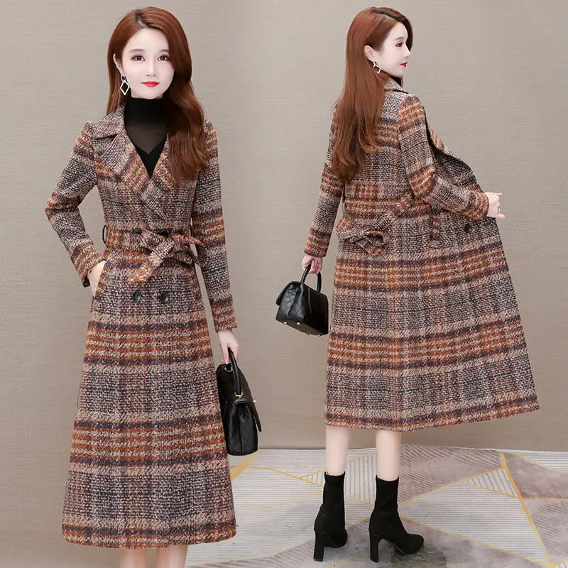 

Woman Loose Jacket Fashion Plaid Print Autumn Woolen Coat Female Casual Coats Mujer Wool Coat Streetwear Button Outerwear G295