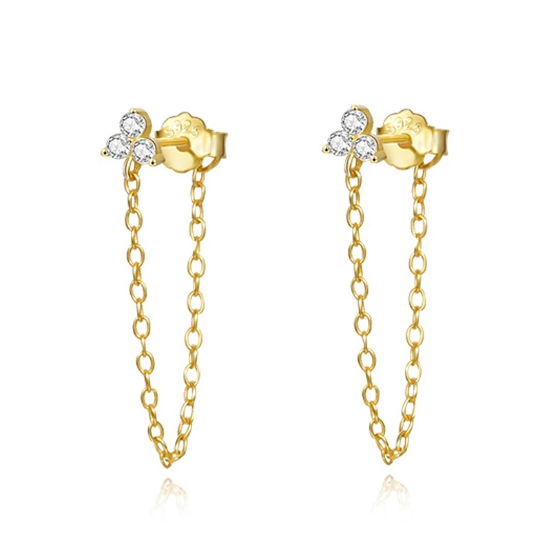 

Fashion Chain Tassel Flower Zircon Stud Earrings for Women Soild 925 Sterling Silver Plated Gold Ear Line Simple Fine Jewelry