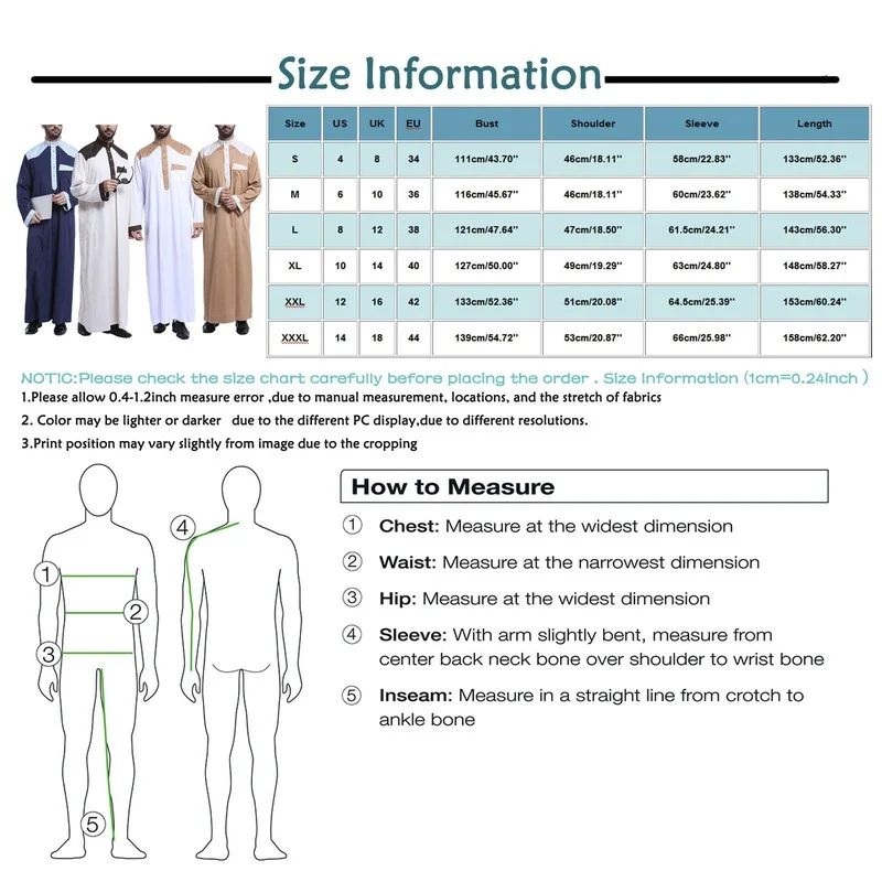 Mens Muslim Clothes Jubba Thobe Long Sleeve Stand Neck Casual Saudi Arabia Men Robes Abaya Dubai Thobe Arabic Islamic Kaftan