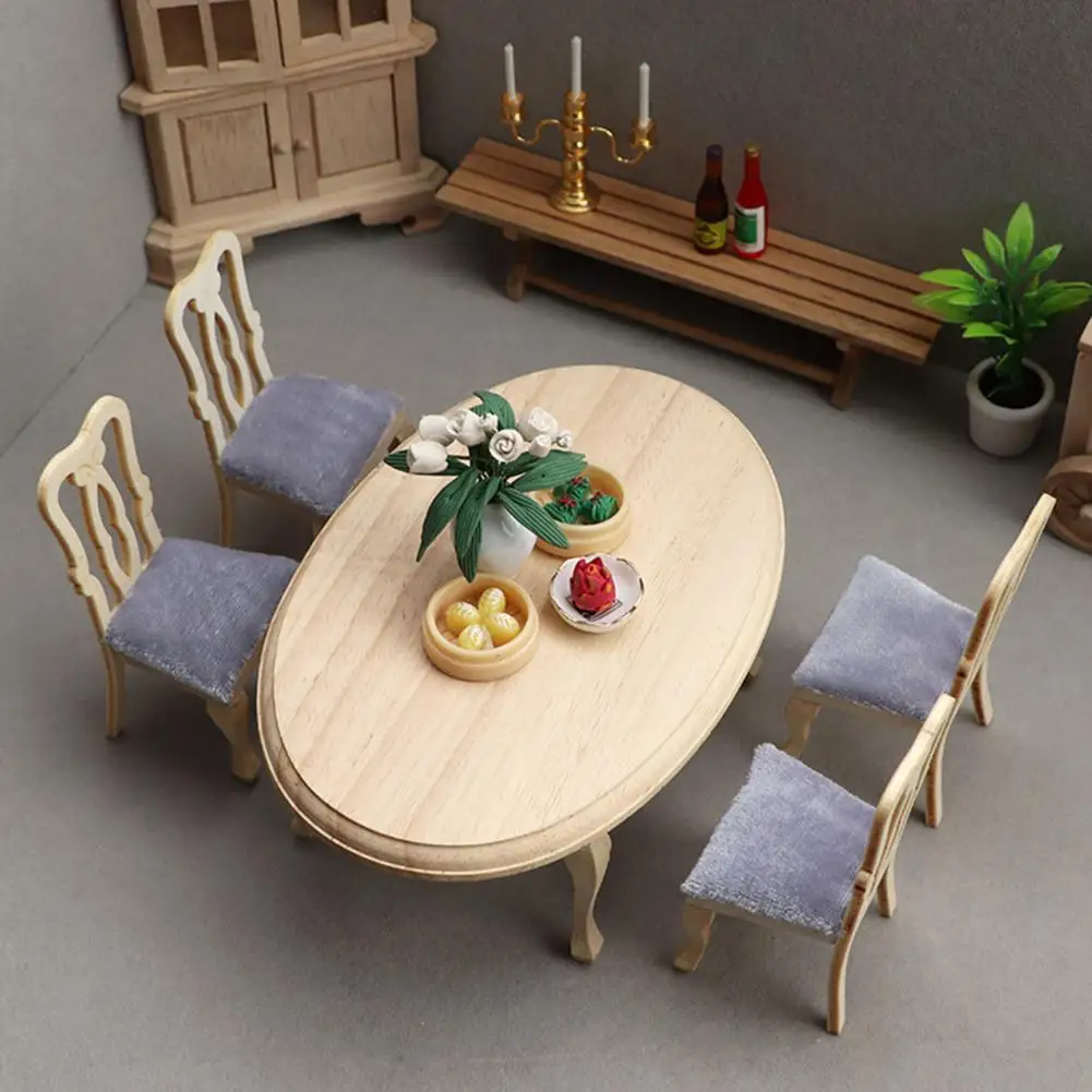 

Dollhouse Miniatures Good Craftsmanship Cosplay Toy Mini Table and Chairs Exact Reduction 1/12 Scale Miniature Furniture