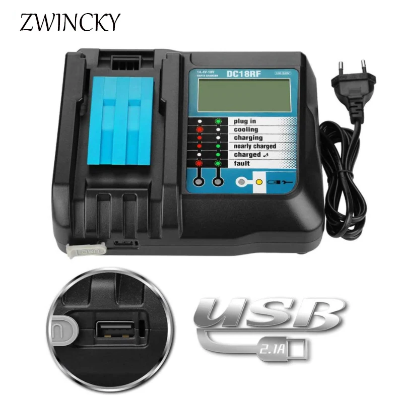 

ZWINCKY DC18RF Li-ion Battery Charger 3.5A Charging Current for Makita 14.4V 18V BL1830 Bl1430 DC18RC DC18RA Power tool with USB