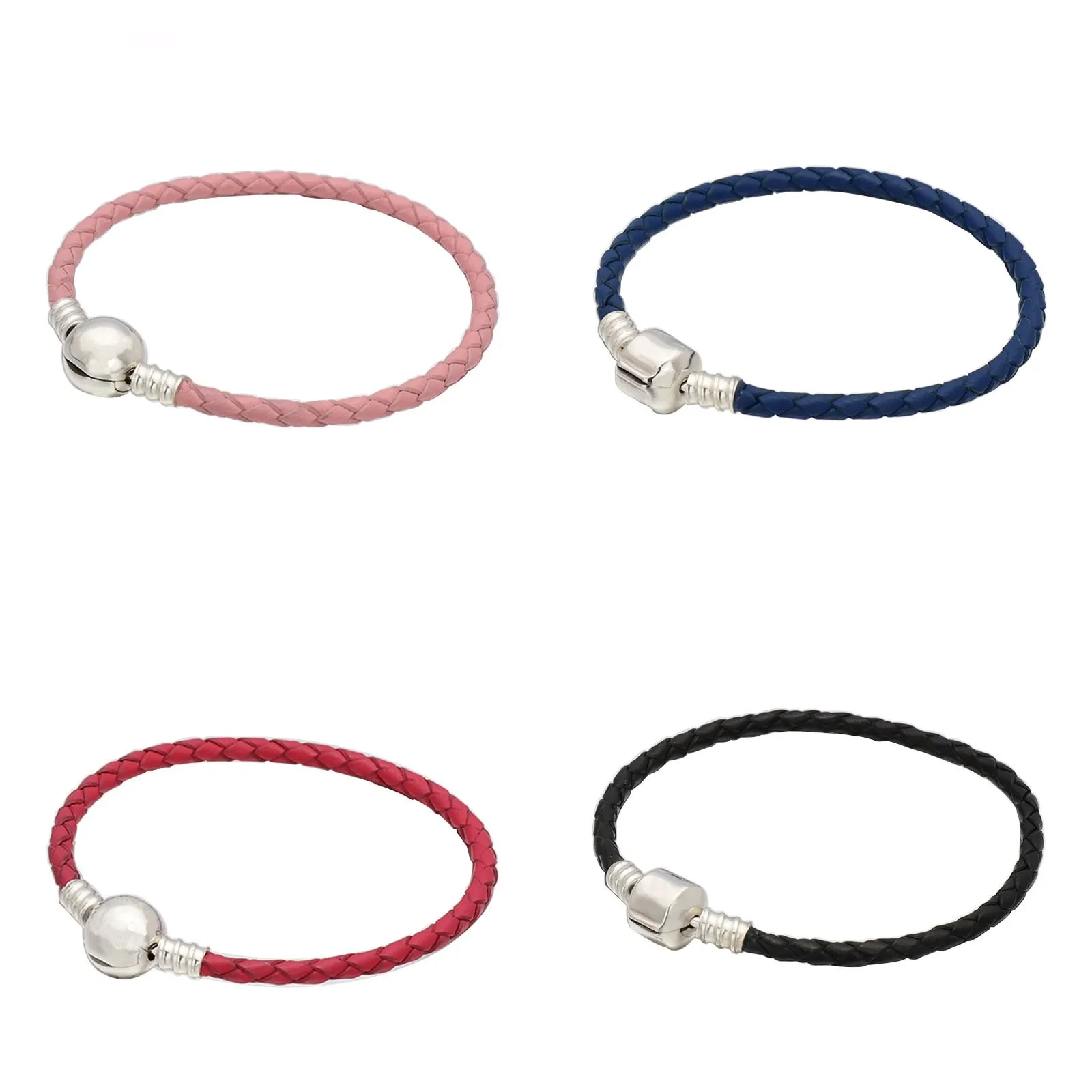 

Authentic 925 Sterling Silver Moments leather Ball Clasp Snake Bracelet Bangle Fit Bead Charm Diy Fashion Jewelry