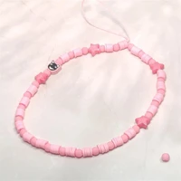 2022 new fashion 1pc little devil pink star beads splicing mobile phone chain cute pink stars polymer clay anti lost phone chain