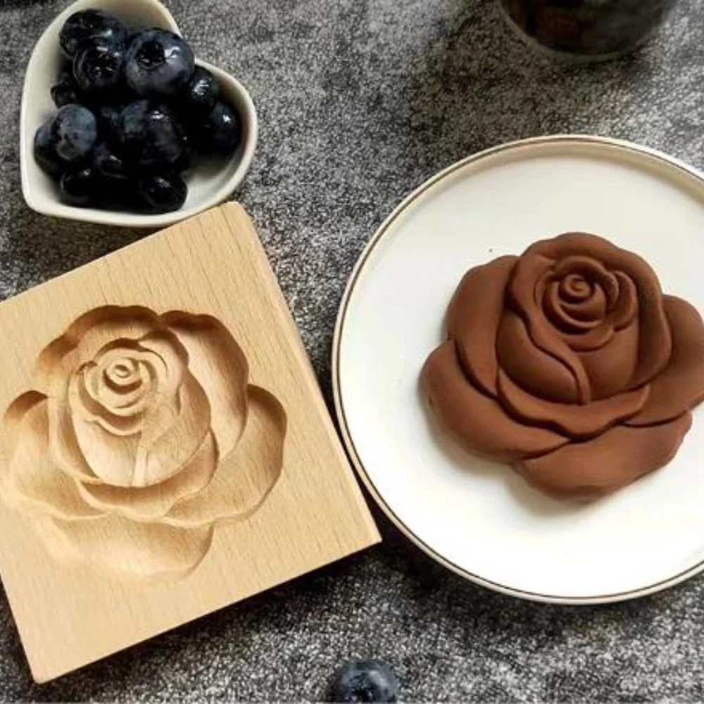 

1pcs Wooden Cookie Mold Wooden Gingerbread Cookie Moulds Press 3D Cake Embossing Baking Mold Rose Flower Cutter Bakery Gadgets