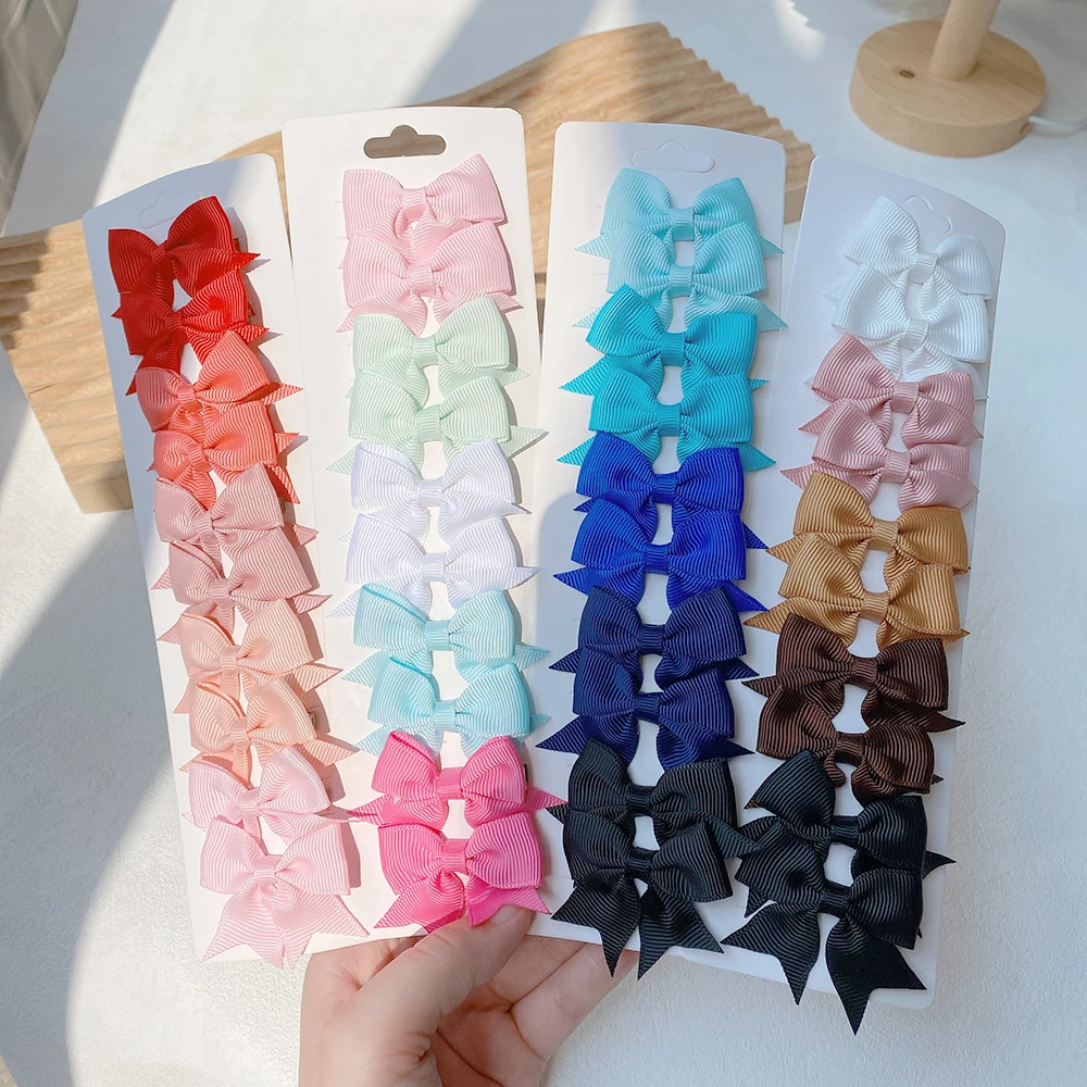 10Pcs/Set Solid Color Kids Bows Hair Clips for Baby Girls Handmade Ribbon Bowknot Hairpin MiNi Barrettes Hair Accessories