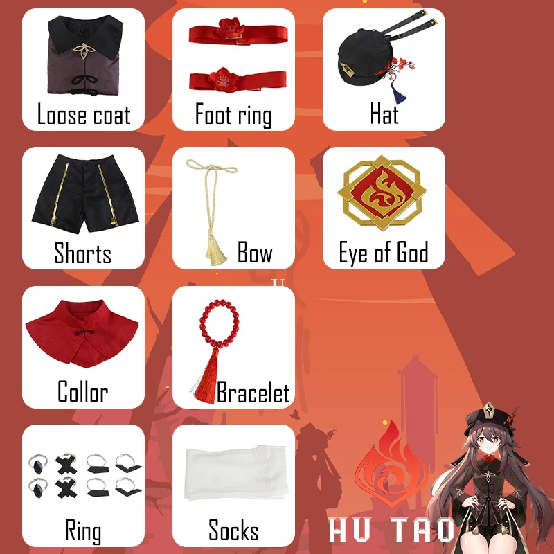 

Костюм для косплея Hutao Genshin Impact, обувь, Униформа, парик в китайском стиле, костюмы на Хэллоуин для женщин, игра Ху Тао