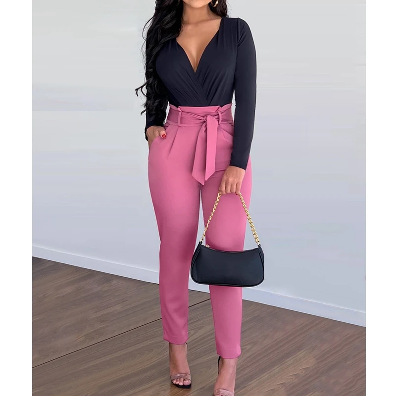 

Women's Pants Trousers Autumn Fashion Solid Color Pocket Slim-Fit Pants Women's Casual High Waist Lace-up Pencil Pants