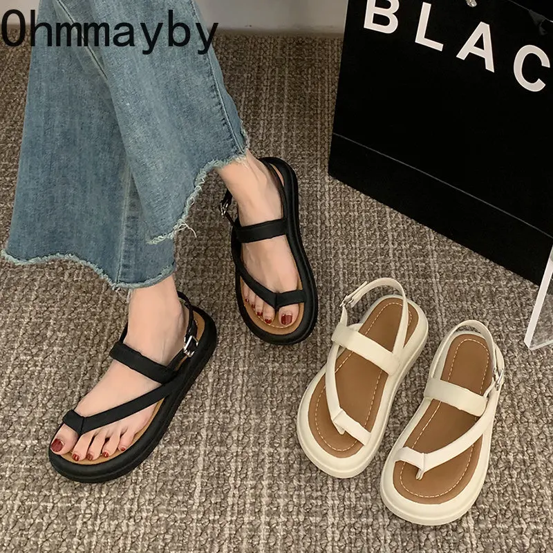 

Женские сандалии-гладиаторы с узкими ремешками, уличные сандалии на платформе и плоской подошве с застежкой, лето 2023