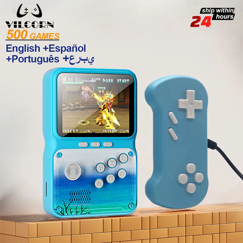 

Портативная мини-консоль VILCORN 8-битная с ЖК-дисплеем 3,0 дюйма для видеоигр, 500 игр, анти-синий светильник, подарок для детей