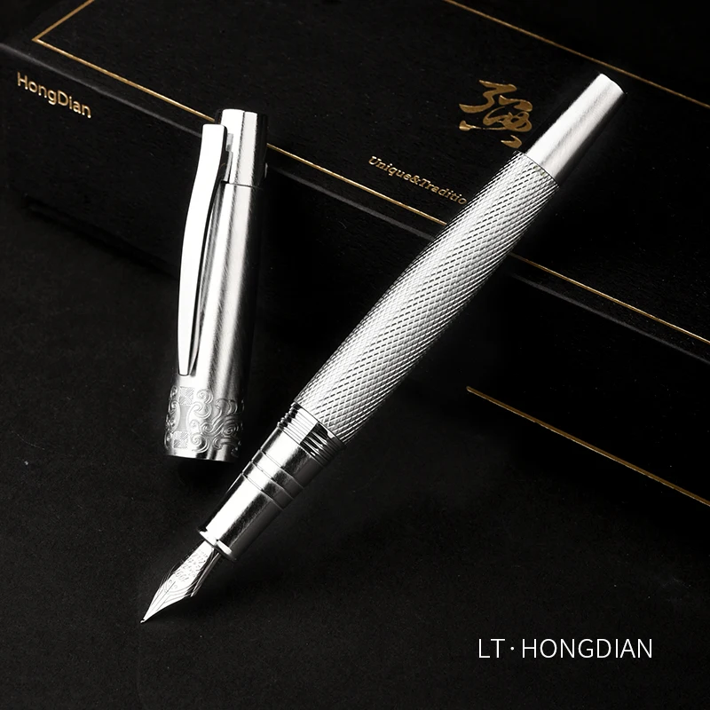 6013S Multi-point Brushed Grinding Vintage High-End Silver Carving Fountain Pen Iridium EF/F Nib for Gifts