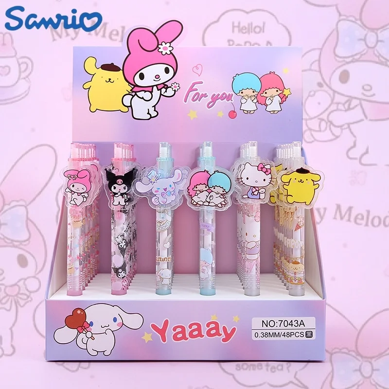 

48pcs Kawaii Sanrio 0.5mm Neutral Pen Anime Melody Kuromi Hellokitty Signature Gel Ink Pen School Stationery Supplies Wholesale