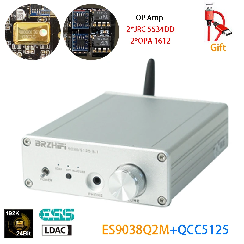 HIFI Sound Decoder ES9038Q2M QCC5125 DAC Bluetooth Receiver Decoder Support APTX-HD LDAC BT5.1 5534DD+OPA1612 Bluetooth Decoding