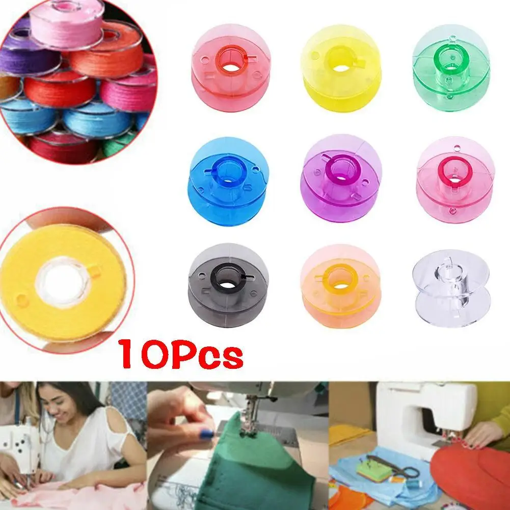 

10Pcs Transparent Sewing Machine Bobbins Spools Empty Bobbins Plastic Storage Box For Home Sewing Accessories Tools Universal