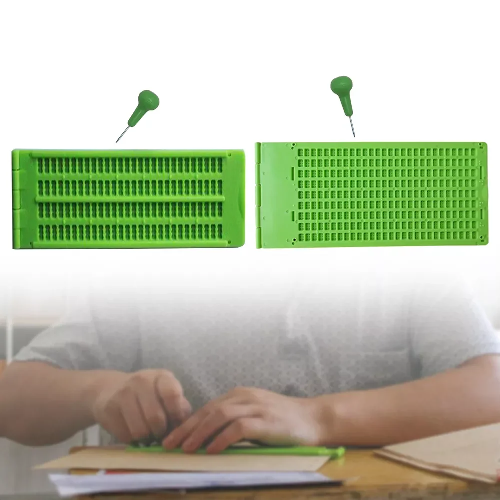 

Portable Green Braille Writing Slate With Stylus Practical Vision Care Practice Accessory 4 Lines 28 Cells Learning Tool
