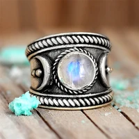 vintage style inlaid moonstone fashion ring trend ladies texture moon metal ring female personality anniversary party gift