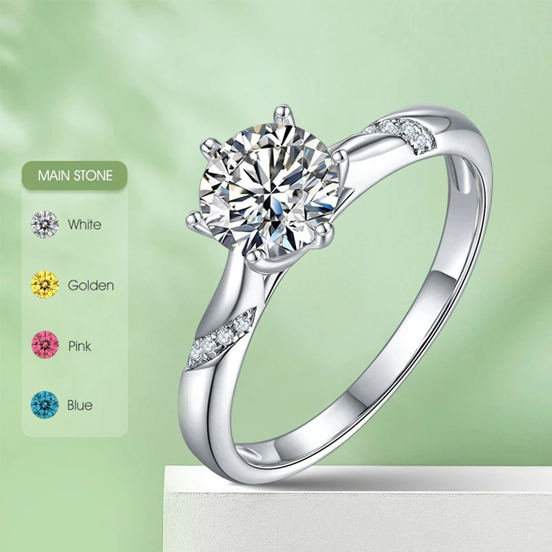 

Красота драгоценного камня 1 карат 6,5 мм круглая огранка красочный Муассанит серебро 925 пробы кольцо бриллиант для девушки женщины