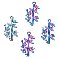 20pcslot rainbow color bamboo leaves plant branch trunk panda food charms alloy pendant for diy jewelry making accessories