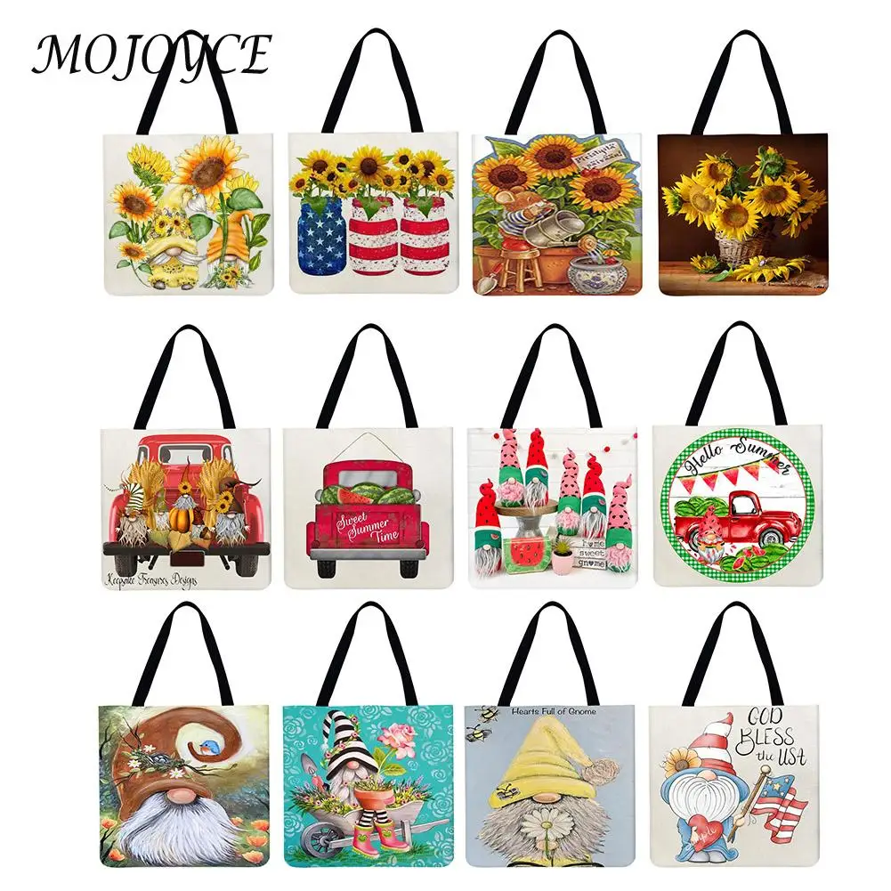 

Linen Tote Bag Reusable Cartoon Dwarf Flower Design Women Shoulder Handbags Female Large Capacity Tote Handbags